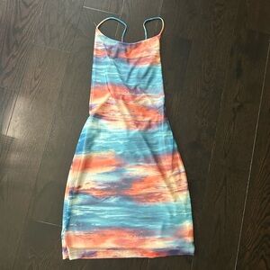 Multicolor boutique cocktail dress with lace up back